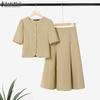 ZANZEA Women Short Sleeve Tops and Skirts Summer Two Piece Suit Sets