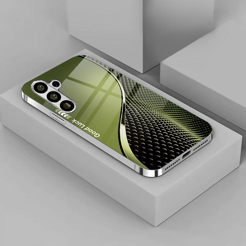 Curved Scale Pattern Silver Electroplated Glass Case for Samsung Galaxy S25, S23 Plus, S24 Ultra/Plus