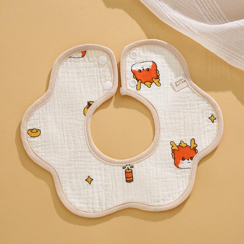 Class A Newborn Baby Saliva Towel Crepe Waterproof Petal Bib Autumn Winter Children Eating Cartoon Cotton Bib