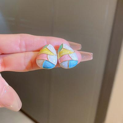 Colorful Enamel Oil Water Droplet Earrings for Women Fashion Irregular Geometry Patchwork Stud Earrings Party Elegant Jewelry