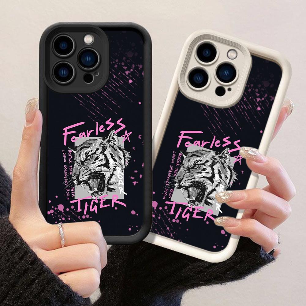 JT244 Cabeça de Tigre Destemida para iPhone 17 16 15 14 13 Pro Max Samsung S26 S25 Ultra A17 A16 A07 A56 A36 A15 Xiaomi 15T Redmi 15c Note 14 13 12 Capa Flexível