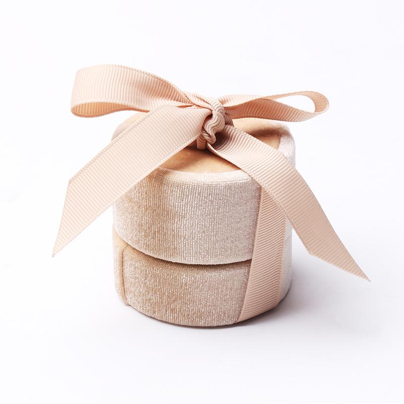 Premium Velvet Round Bow Ribbon Ring Box Wedding Jewelry Earring Ring Display Storage For Proposal Engagement 5.8*5.3cm