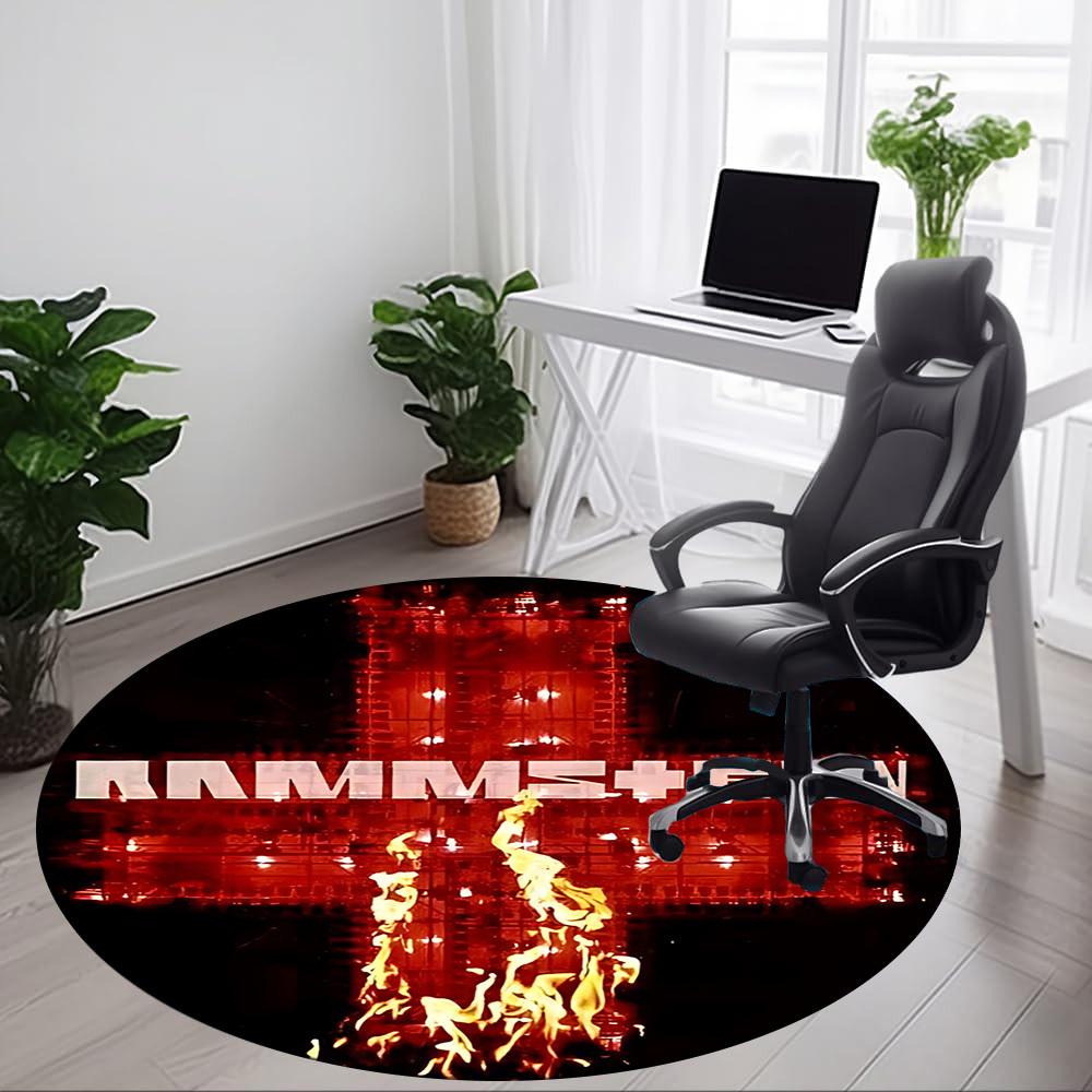 1 Stück RAMMSTEIN Büro Runder Teppich - Perfekt für Büro- oder Arbeitszimmerdekoration, Maschinenwaschbar, Rutschfeste Rückseite, Dekorativer Bodenläufer