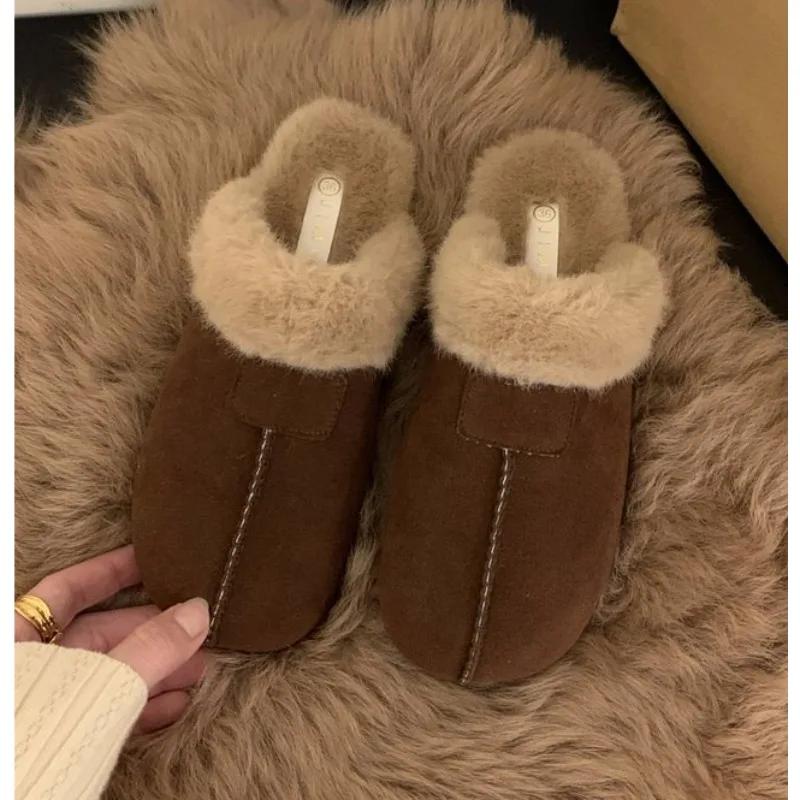 New Winter Fuzzy Women Slippers Indoor Soft House Shoes Brand Fluffy Suede Women Shoes Outdoor Antiskid Flat Slippers