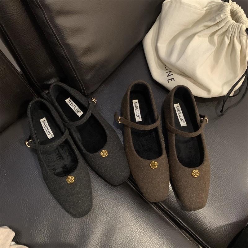 2025 New Square Head Bow with Skirt Single Shoes Versatile and Comfortable with Skirt Retro One-word Buckle with Small Leather Shoes