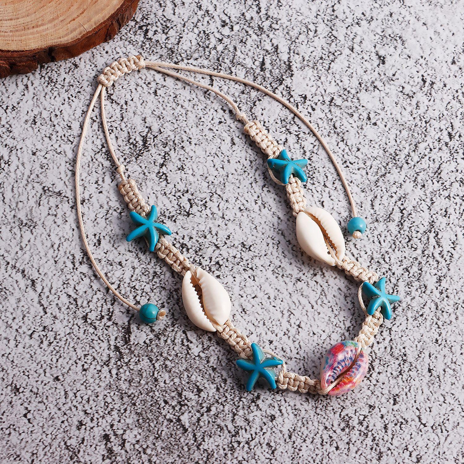 

European and American jewelry, vacation ocean wind woven shell woven anklets, beach casual retro handmade foot accessories