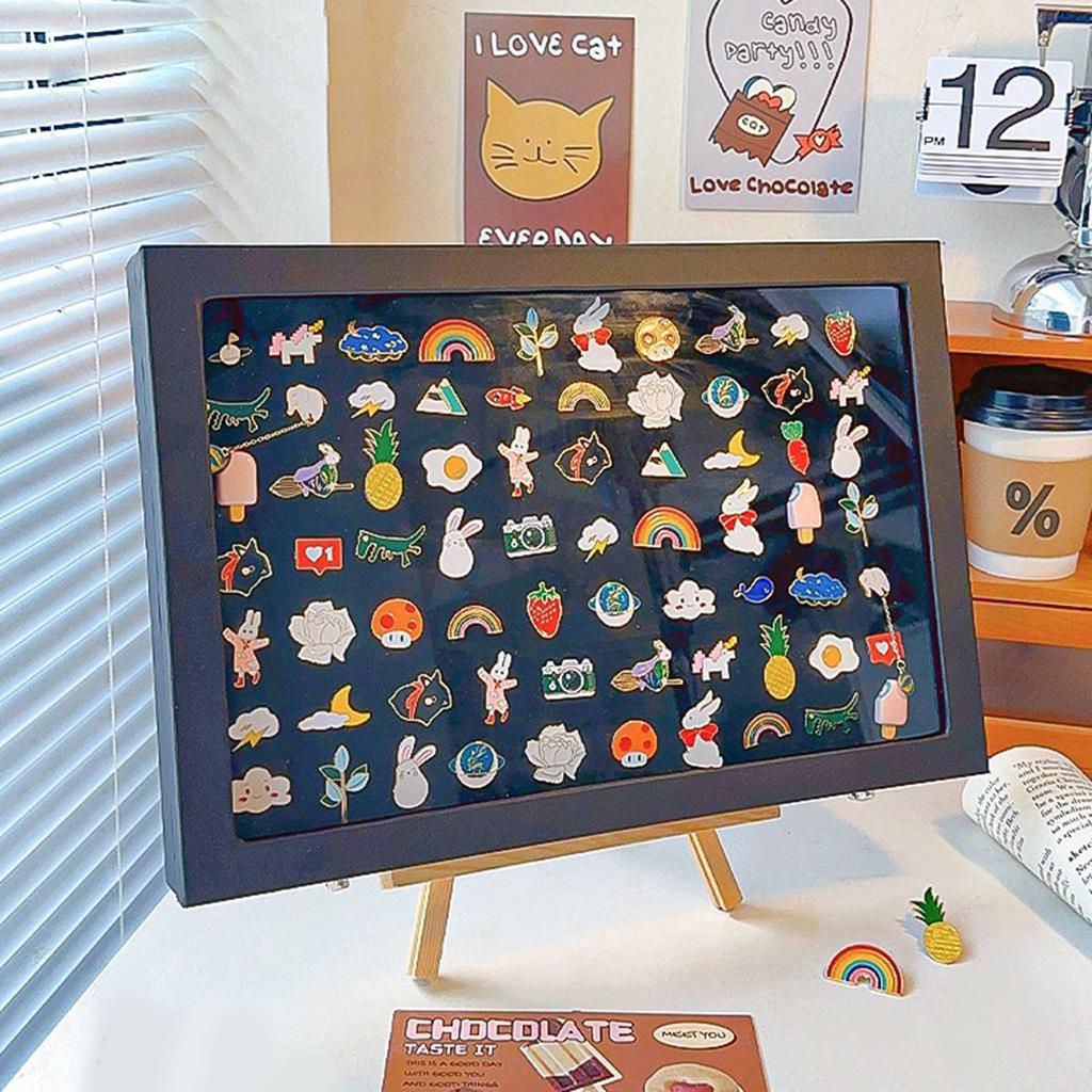 Stor fløyelsnål utstillingsboks Skyggeboksramme for bærbare militære medaljer og smykker på vegg eller bord