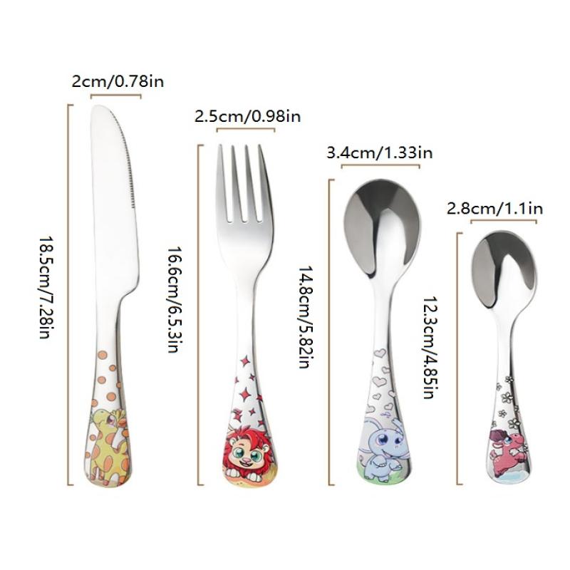 1/4pcs Stainless Steel Kids Cutlery Cartoon Pattern Carving Child Tableware Cute Knife Spoon Fork Set Outdoor Tableware