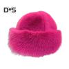 Women Winter Hat Thick Plush Faux Fur Heat Retention Windproof Mongolia Style Bucket Hat Solid Color Outdoor Cycling Skiing Panama Cap