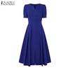 ZANZEA Women Casual Round Neck Summer Short Sleeve Dress