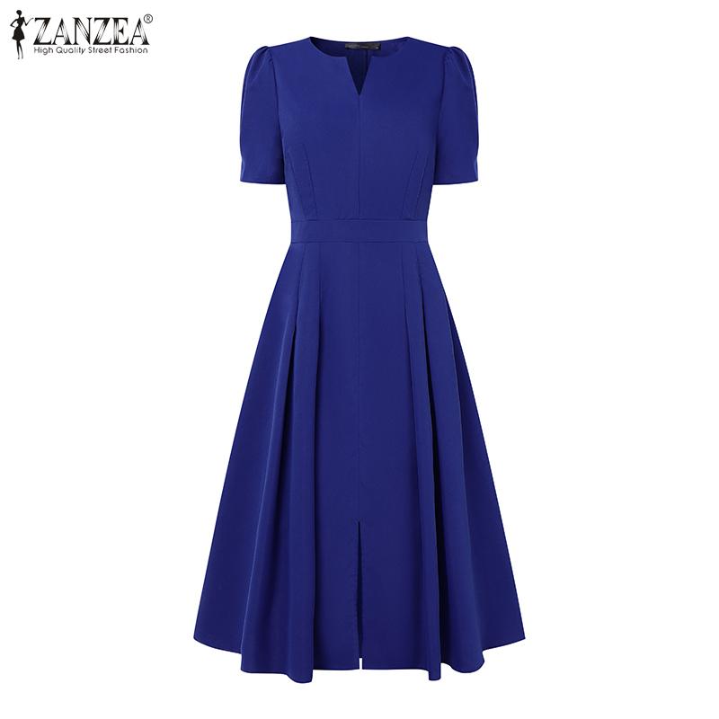 ZANZEA Women Casual Round Neck Summer Short Sleeve Dress