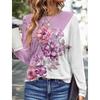 Flower butterfly 3D printed long sleeved T-shirt for women's clothing long sleeved T-shirt fashionable casual oversized top for women's T-shirt