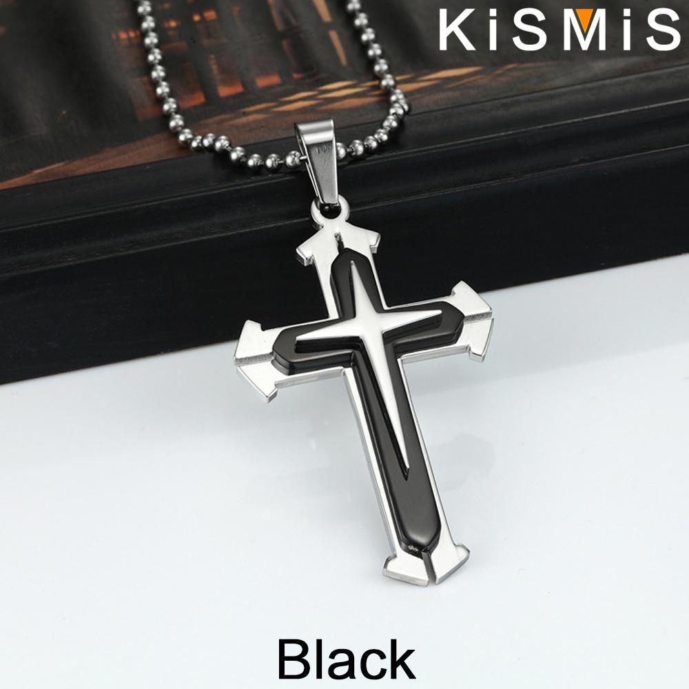 1PC Stainless Steel Cross Necklace Pendant Jewelry Catholic and Christian Jesus Amulet 60CM