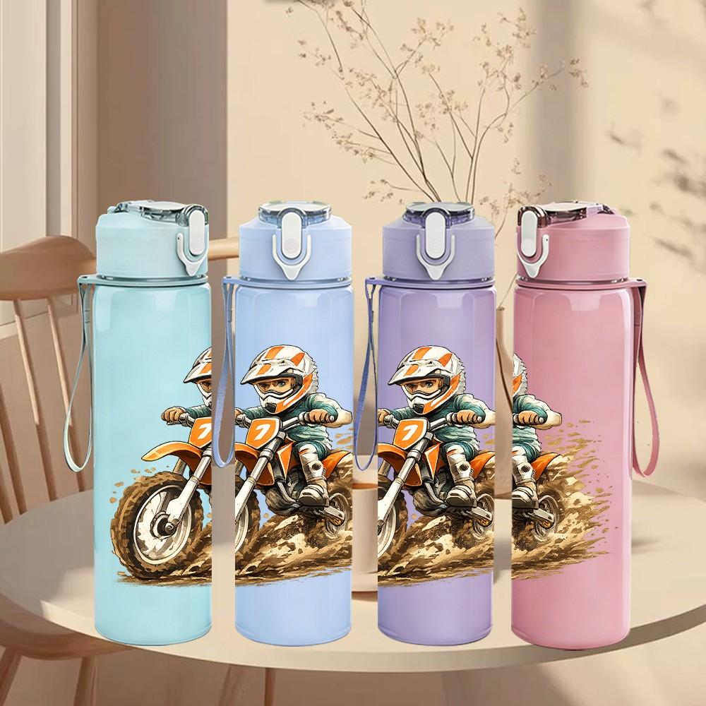 1PC Motocross Dirt Bike Rider Print 750ml Color Plastic Sports Water Bottle Leakproof Flip Straw Lid Suitable for Sports Office Home Use