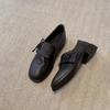 Fashion Leather Shoes for Women Spring and Autumn Vintage Round Toe Thick Soled Small Leather Shoes with Lace Up Shallow Mouth Pumps