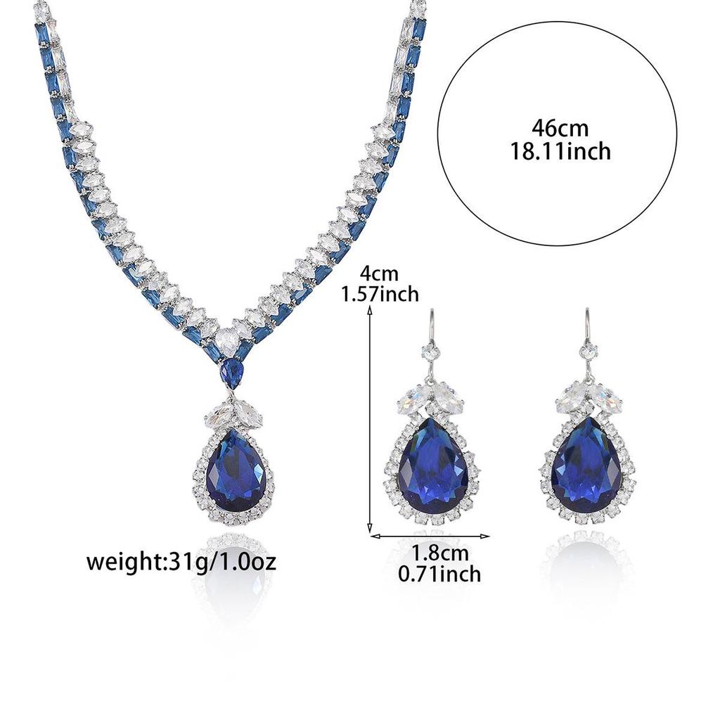 Trendy Blue Water Drop Zircon Earrings & Necklace Set