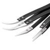 3Pcs/set Clamping Ceramic Tweezers, Stainless Steel Contrast Tweezers, Anti-magnetic and Anti-acid Precision Clamping Pointed Elbow Clamping Tool