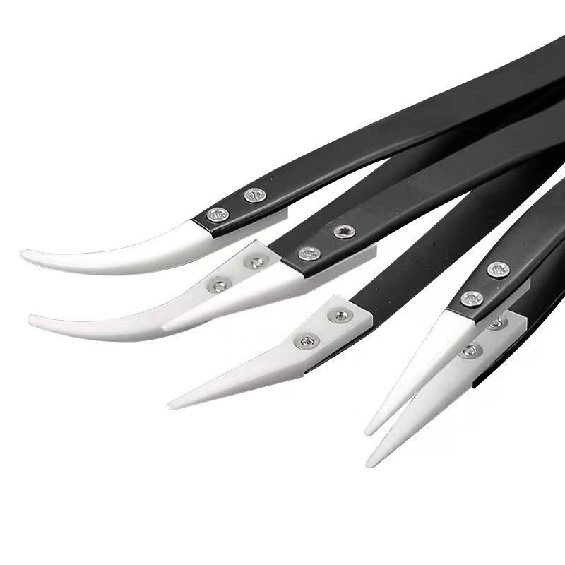 3Pcs/set Clamping Ceramic Tweezers, Stainless Steel Contrast Tweezers, Anti-magnetic and Anti-acid Precision Clamping Pointed Elbow Clamping Tool