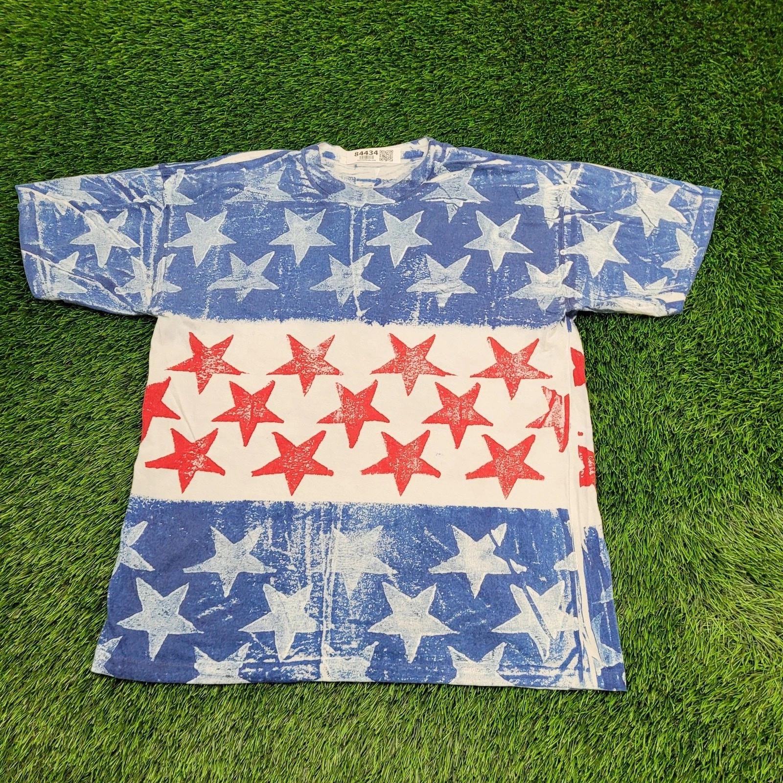 Vintage 80s American Flag Stars AOP Shirt Large 22x27 Crop 4XL