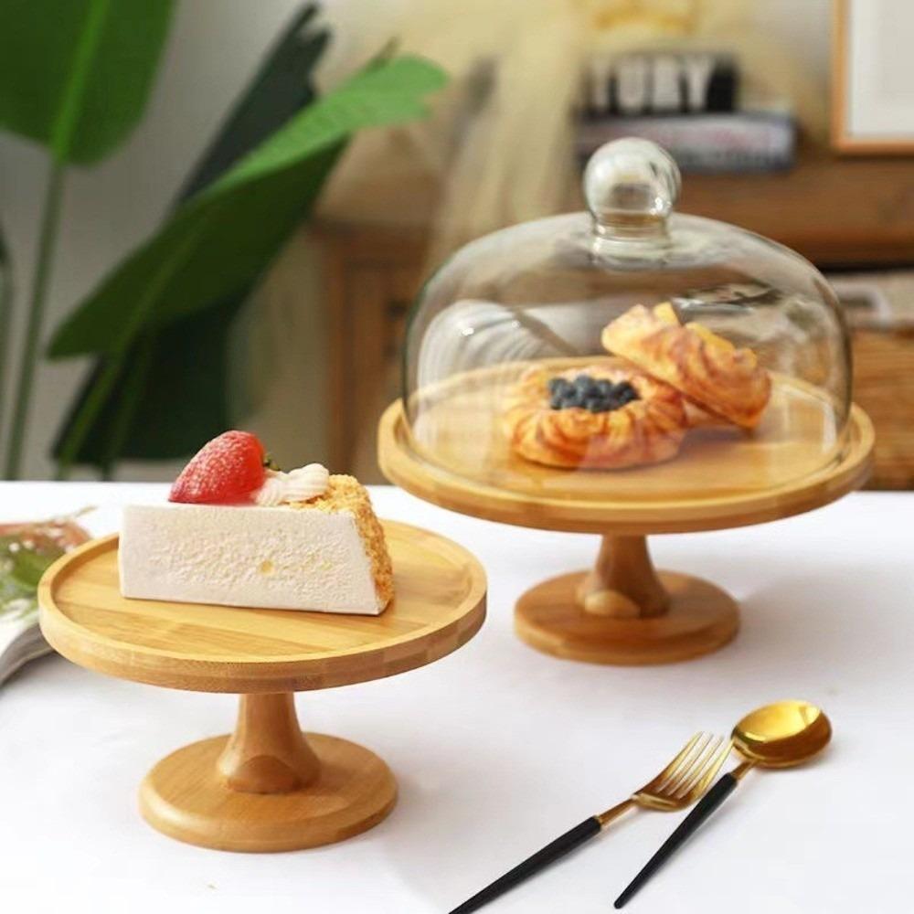 Glass Cover Wooden Cake Stand Vintage Dessert Stand Holder Tray High Foot Cake Plate  Dessert Table