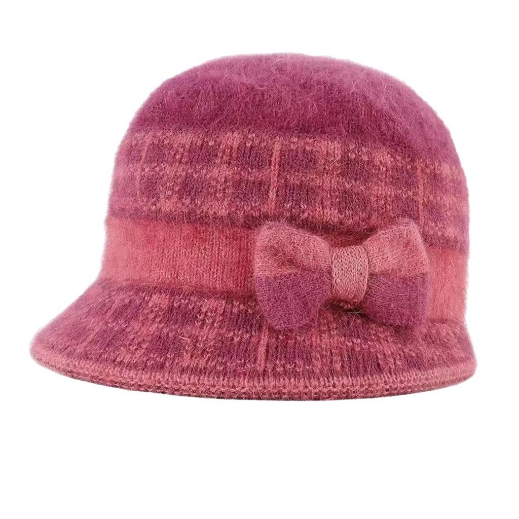 Mom hat bow basin hat middle-aged and elderly winter velvet thickened outdoor play rabbit hair warm knitted wool hat