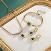 Stainless Steel Jewelry , Women Exquisite Titanium Steel Jewelry Set, Green Zircon Full Diamond Necklace,