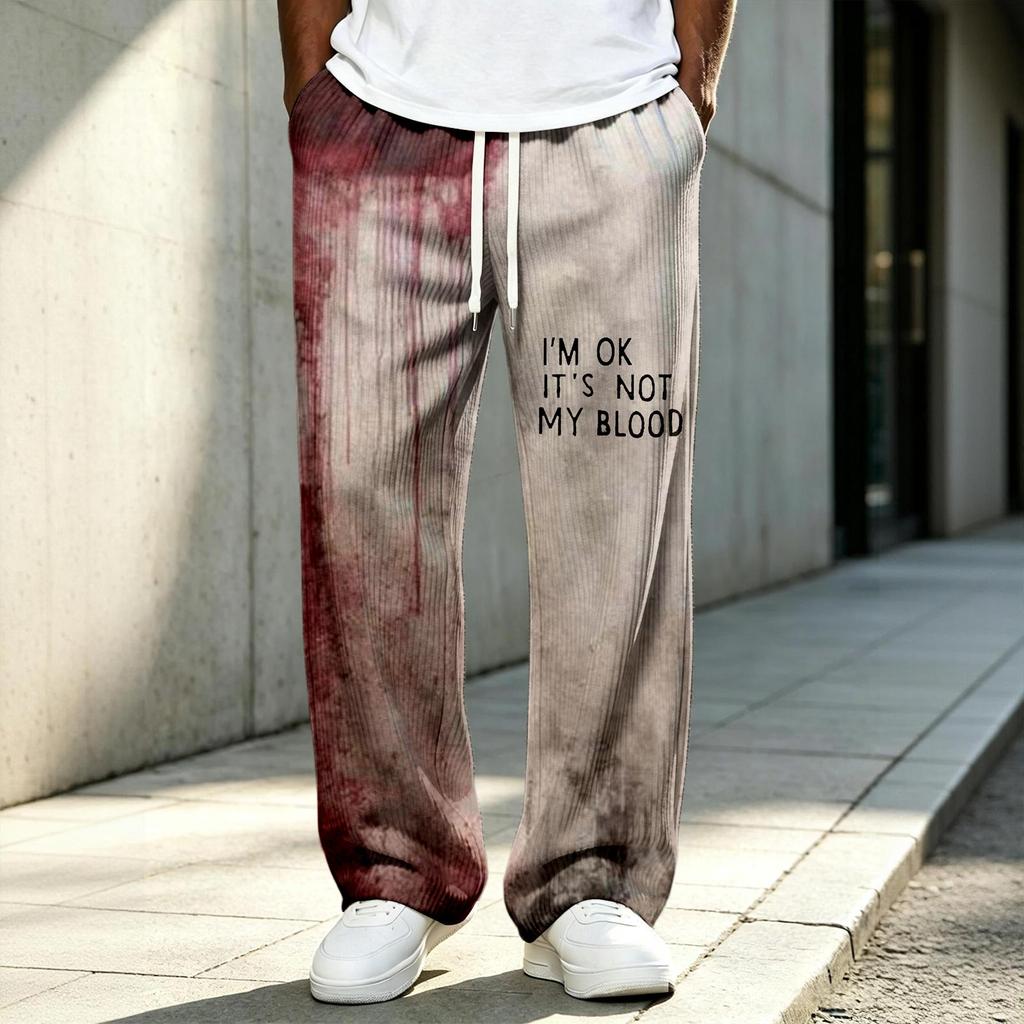 Men's Knit Halloween Print Pants, Long Length Casual Bottoms