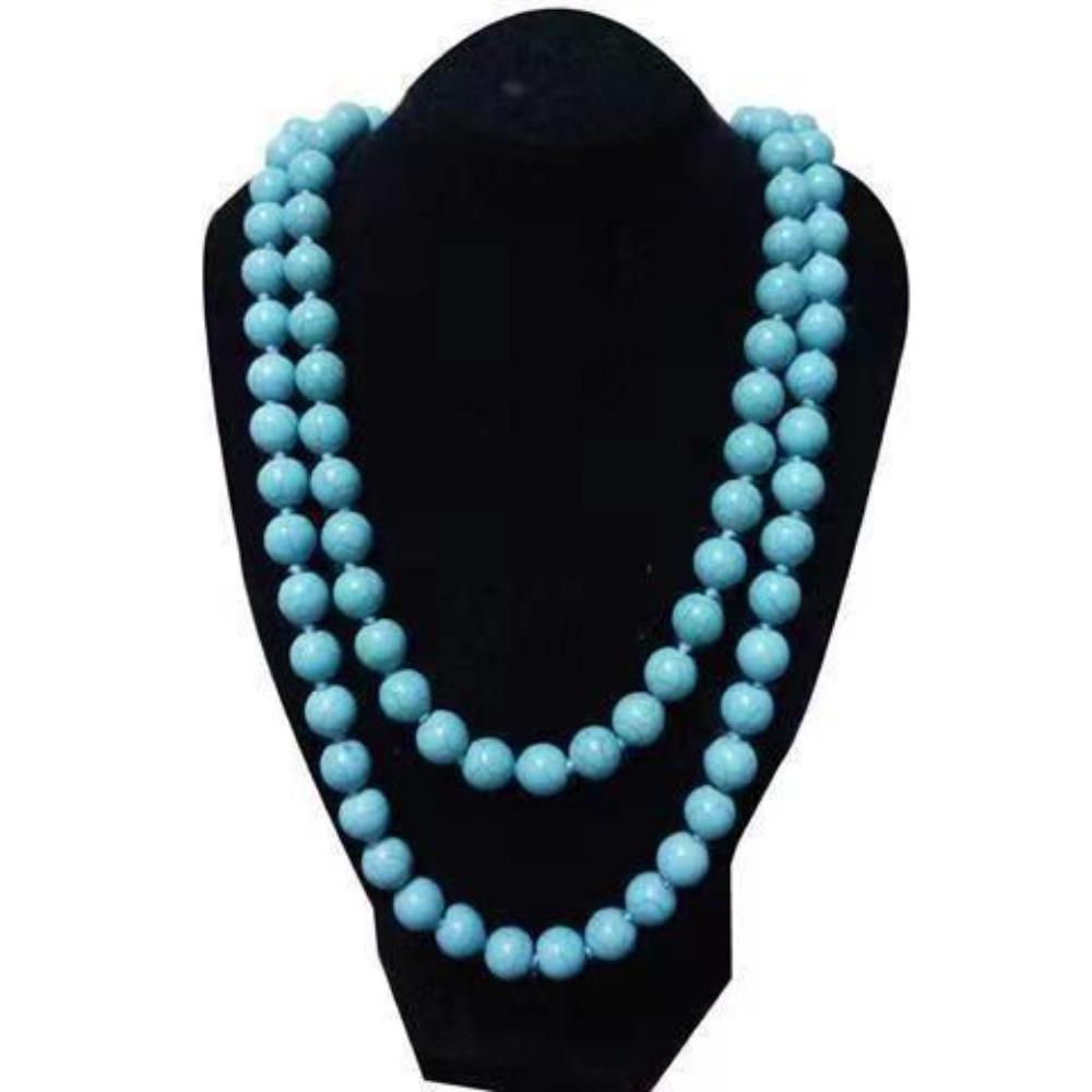 Original Ethnic Longline Necklace, Handmade Turquoise and Rice Bead Jewelry with Folk Style Artisan Design for Unique Statement