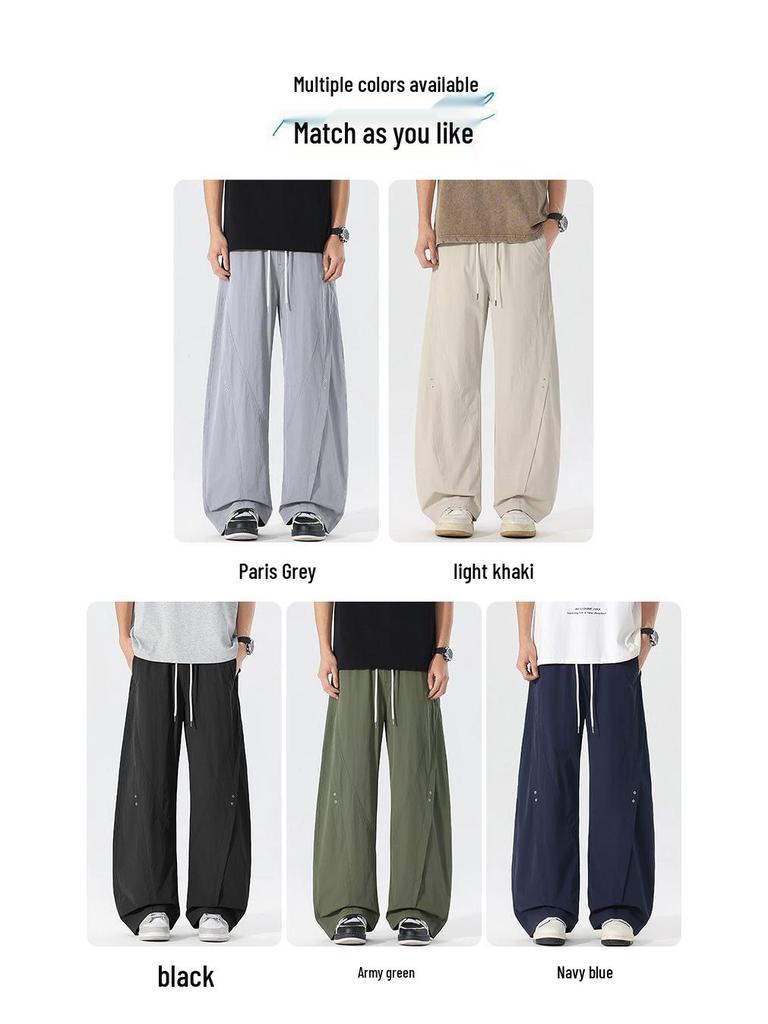 2026 Men's Summer Ice Silk Straight-Leg Pants: Comfortable, Fashionable, Loose Fit with Curved Blade Design