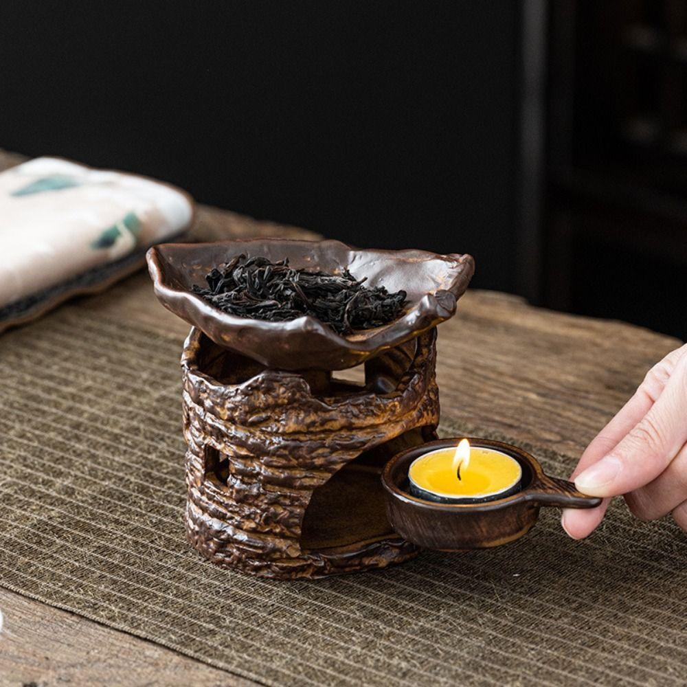 Durable Retro Ceramic Tea Light Candle Holder & Wax Melt Burner - Multi-Functional, Anti-Scald