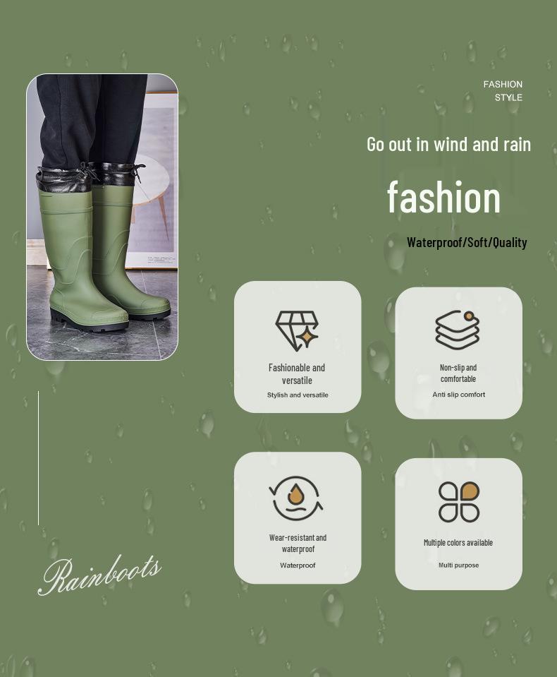 Męskie Wodoodporne Kalosze do Połowy Łydki, Z Podszewką z Polaru, Antypoślizgowe, Trwałe Gumowe Buty.