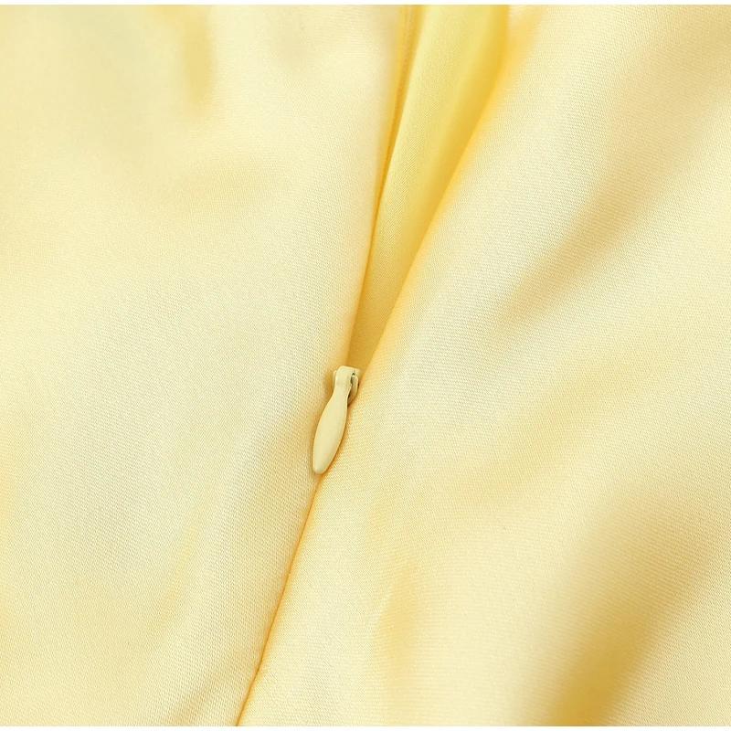 LYRIA Yellow Elegant Stain Women's Sling Dress Sexy Backless Sleeveless V Neck High Waist Evening Gown Summer Chic Lady Partywear 2025