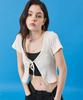 Koleat Summer Cooling Crop Bolero Ribbon Short Sleeve T-Shirt Cardigan [Ivory]