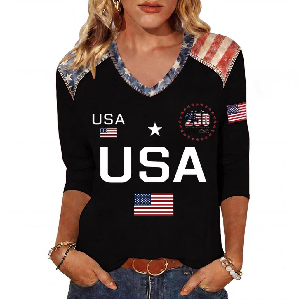Long Sleeve Shirts for Women Womens Long Sleeve Tops Long Sleeve T Shirt Women Long Sleeve Going Out Tops for Women USA Flag Print V Neck Casual Shirt