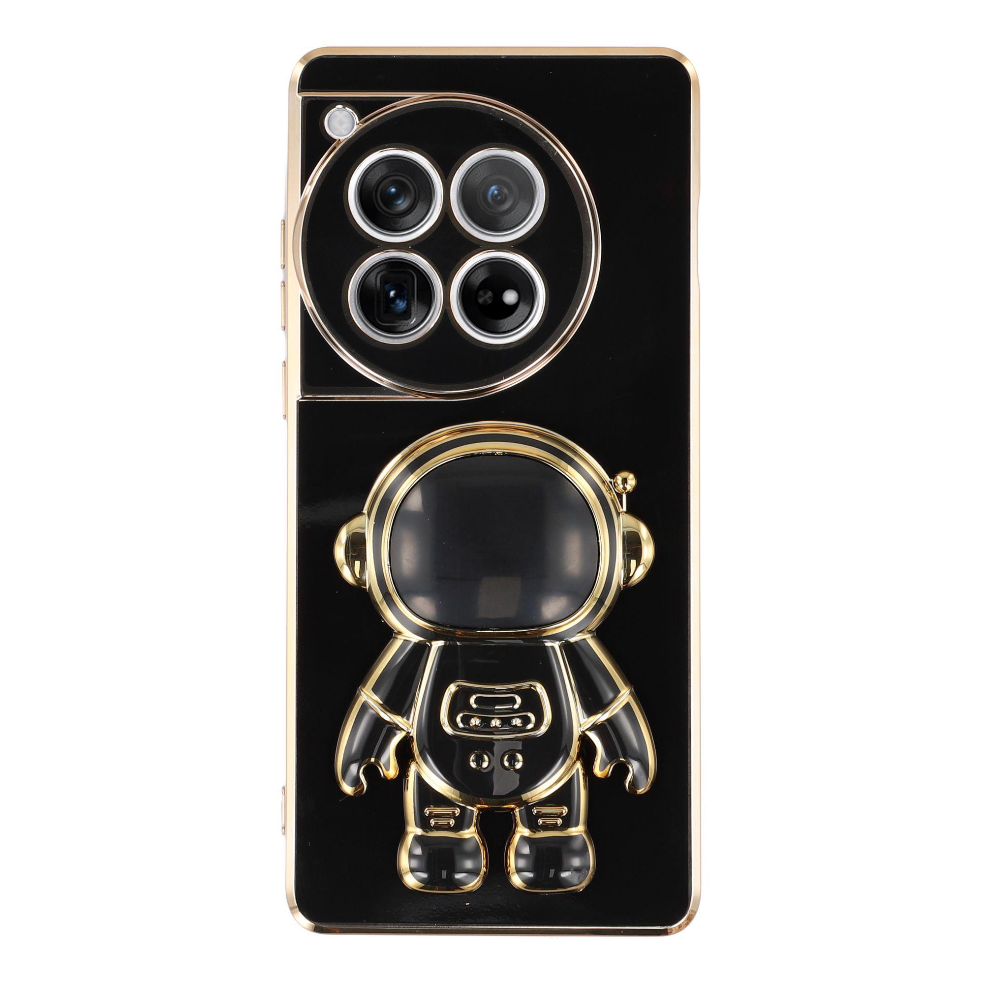 

For OnePlus 12 5G Case Electroplating Soft TPU Phone Cover with Astronaut Hidden Kickstand Black