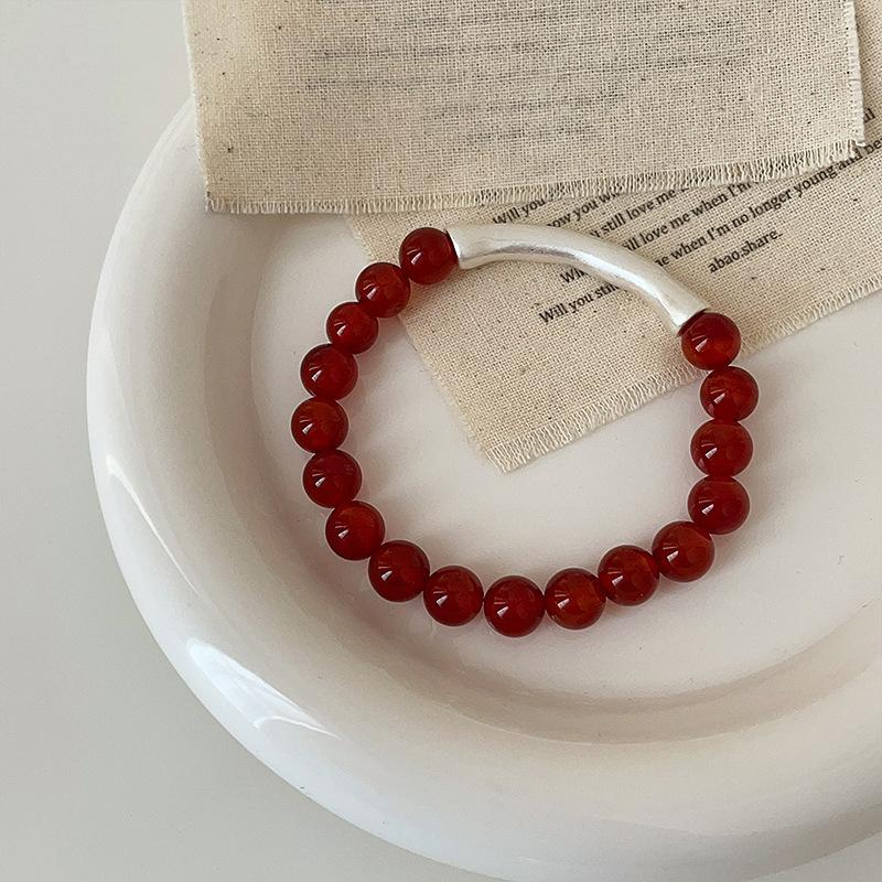 

Агат бамбук металлическое ожерелье с бусинами женская ниша высокого класса чувство ретро легкая роскошь элегантная универсальная цепочка на шею ключичная цепочка