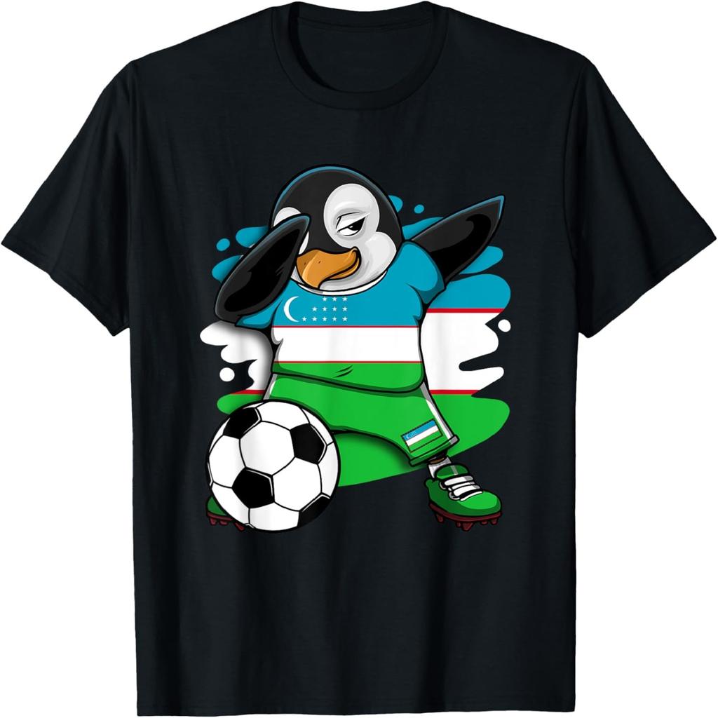 Dabbing Penguin Uzbekistan Soccer Fans Jersey Football Lover T-Shirt(1)