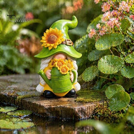 Weather Resistant Resin Crafts Sunflower Gnome Statue Ornaments, Faceless Figurines, Pastoral Indoor Window Sill Ornaments Style Tabletop Figures for