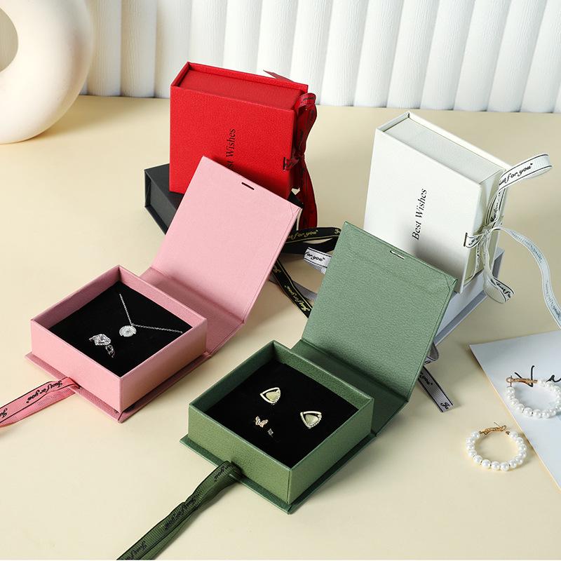 In Stock Bow Ribbon Flip-top Book-shaped Jewelry Box for Necklace, Ring, Earrings