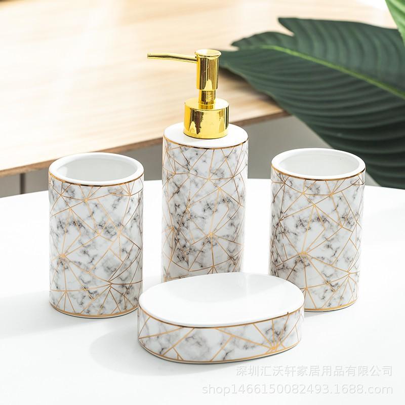 Marble bathroom wash four piece set ceramic household products lotion bottle toothbrush holder mouthcup set bathroom accessories