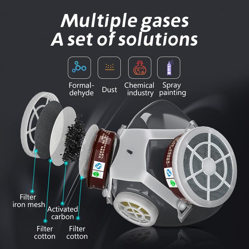 Painting Gas Mask Respirator Set Dual Charcoal Filters Spray Chemical Industry Pesticide Anti Fog Glasses Protective Masks