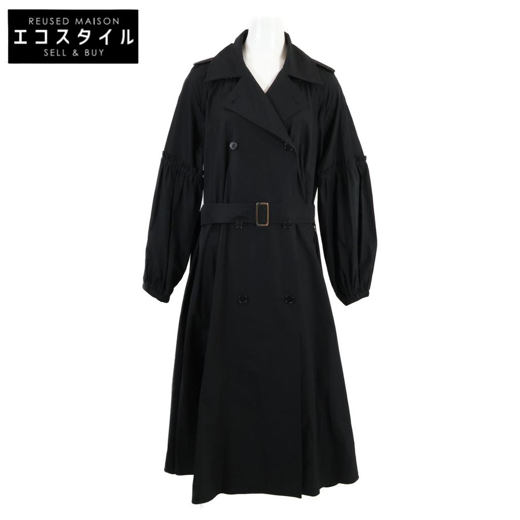 Max Mara 112102126 2020 Black Trench Coat Poplin Fabric Voluminous Sleeves coat 42 blackUsed