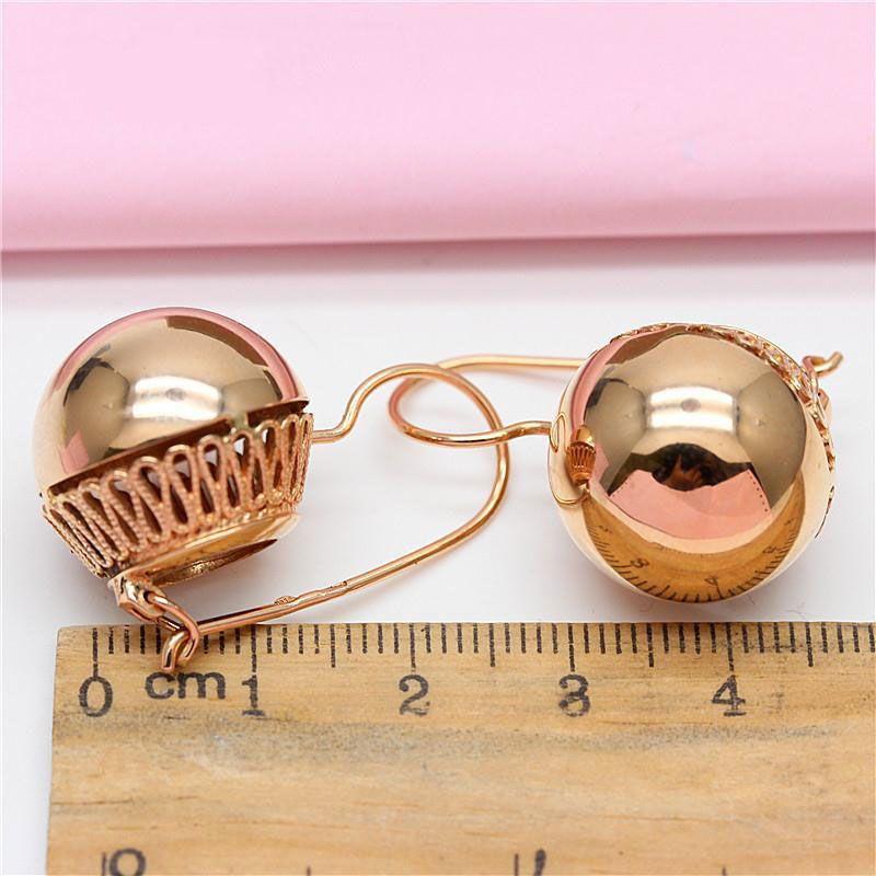 Exquisite Purple Gold Color Gold Hollow Ball Handmade Thick Glossy Ball Fashion Classic Temperament Rose Gold Plated Earrings