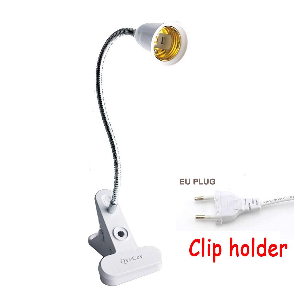 White EU US UK Flexible Light Bulb Lamp AC Power E27 Base Plugs Socket Desk Clip for Book Room Night Light Grow Light Holder