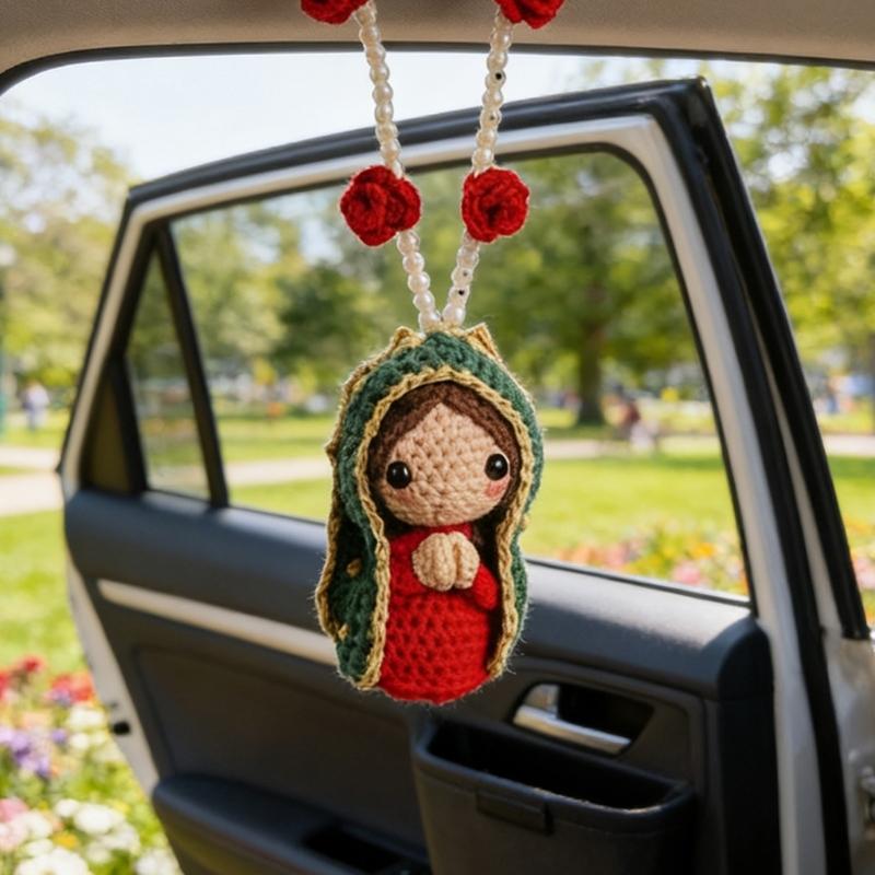 Marys Statue Car Interior Decoration,Virgin Marys Crochet Charm Religious Figurines Hanging Decors Spiritual Blessing Gift