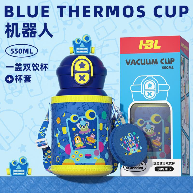 Stainless steel cartoon boys and girls cute large capacity straw water cup