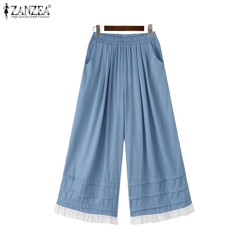 ZANZEA Women Summer Elastic Waist Loose Summer Casual Pants