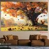 2D Fall Forest Backdrop, Autumn Oak Tree with Squirrels Background for Harvest Festival Decor