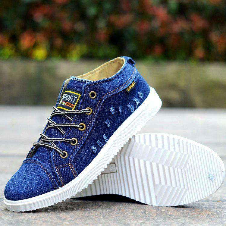 Zapatos Casuales para Hombre Estilo Británico Zapatillas de Lona Denim Botines de Caña Alta Negros para Hombre Calzado Plano Chaussure Homme 2024