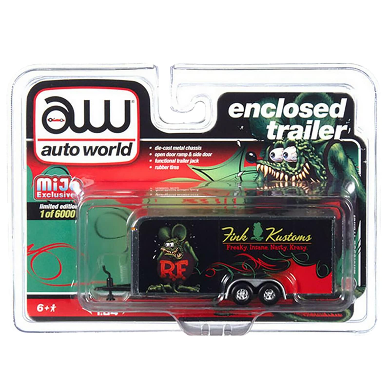

Auto World Rat Fink Enclosed Trailer FINK KUSTOMAS Rat Fink Diecast Car 164 [Used]